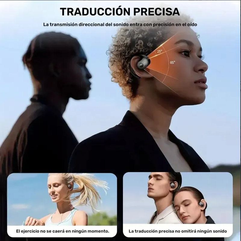 Detalle del estuche de carga de los audífonos traductores