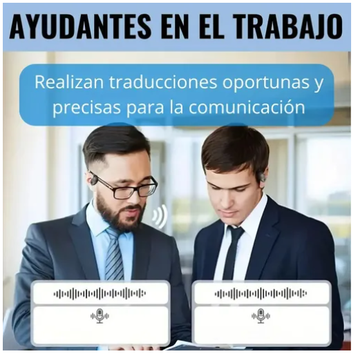 Persona usando audífonos traductores en tiempo real durante viaje