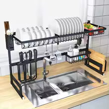 Estante escurridor de platos de metal de 2 pisos para cocina