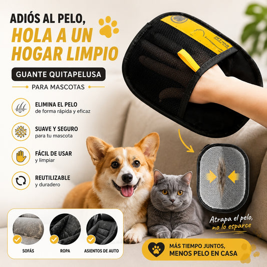 Guante quita pelos de mascotas reutilizable para sofá y ropa.