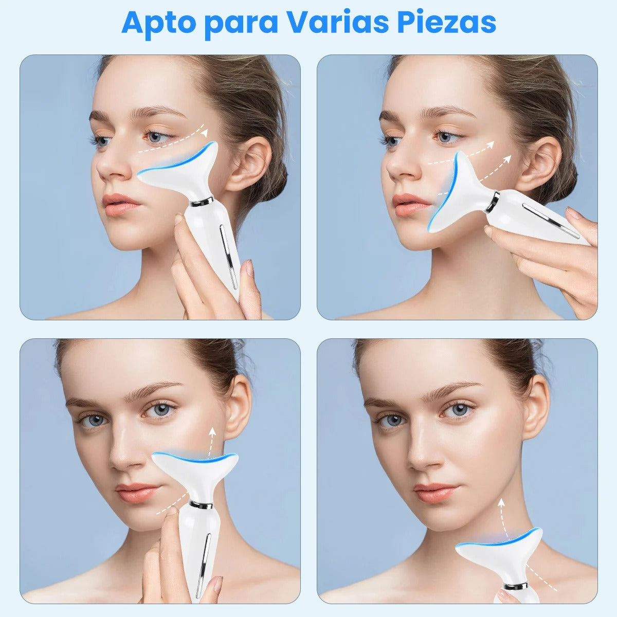 Masajeador facial LED apto para mejillas, mandíbula, cuello y zona del mentón, uso en varias zonas